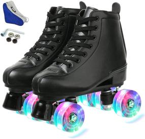 img 4 attached to 👟 High-top PU Leather Roller Skates for Women - Four-Wheel Shiny Roller Skates for Girls & Unisex Use