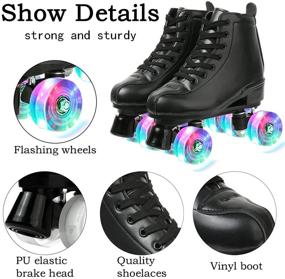 img 3 attached to 👟 High-top PU Leather Roller Skates for Women - Four-Wheel Shiny Roller Skates for Girls & Unisex Use