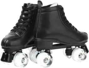 img 2 attached to 👟 High-top PU Leather Roller Skates for Women - Four-Wheel Shiny Roller Skates for Girls & Unisex Use