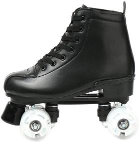 img 1 attached to 👟 High-top PU Leather Roller Skates for Women - Four-Wheel Shiny Roller Skates for Girls & Unisex Use