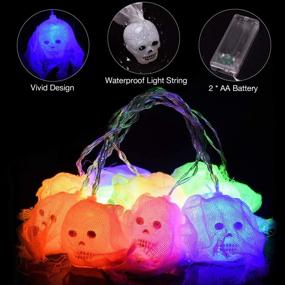 img 3 attached to Skeleton Halloween Light Decorations - 10 LED White Gauze Skull String Lights for Indoor/Outdoor Home, Holiday Party Decor - Battery Operated (Colorful)