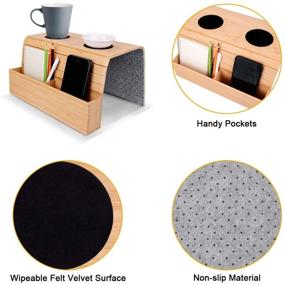 img 3 attached to 🍹 Bamboo Sofa Arm Tray Table - LadyRosian Flexible/Foldable Couch Cup Holder Perfect for Drinks Snacks, Arm Rest Table with Pockets Fits Over Square Chair Arms