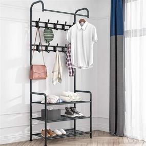img 4 attached to Multi-Purpose Industrial Coat Rack: Hall Tree with Shoe Rack and Clothes Stand (Black)