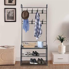 img 3 attached to Multi-Purpose Industrial Coat Rack: Hall Tree with Shoe Rack and Clothes Stand (Black)