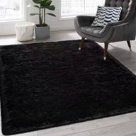 🏠 4x6 feet black ultra soft fluffy area rug for bedroom, fuzzy shaggy rugs for living room decor, teen girls bedroom decor, boys baby nursery rug, kids rug, home modern carpet logo