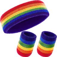 🌈 3-piece sweatbands set by willbond - sports headband and wrist sweatbands in rainbow striped design for men and women, ideal for athletic activities logo