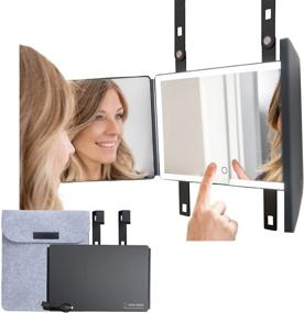 img 4 attached to 💇 Verivue LED Trifold 3-Way Mirror with Adjustable Height for Self Haircut, Makeup, Hair Styling, and Shaving - HD Glass, 360° Swivel, Adjustable Height