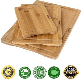 img 3 attached to 🍽️ Wooden Bamboo Cutting Board Set of 3 - Ideal for Meat, Cheese, and Vegetable Cutting, Organic Kitchen Cutting Boards, Wood Serving Tray with Juice Groove and Handles, Chopping Board and Butcher Block