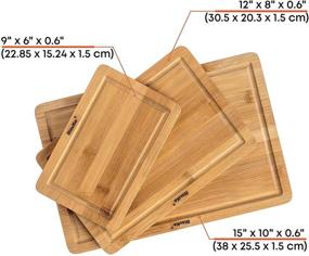 img 2 attached to 🍽️ Wooden Bamboo Cutting Board Set of 3 - Ideal for Meat, Cheese, and Vegetable Cutting, Organic Kitchen Cutting Boards, Wood Serving Tray with Juice Groove and Handles, Chopping Board and Butcher Block