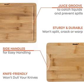 img 1 attached to 🍽️ Wooden Bamboo Cutting Board Set of 3 - Ideal for Meat, Cheese, and Vegetable Cutting, Organic Kitchen Cutting Boards, Wood Serving Tray with Juice Groove and Handles, Chopping Board and Butcher Block