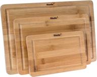 🍽️ wooden bamboo cutting board set of 3 - ideal for meat, cheese, and vegetable cutting, organic kitchen cutting boards, wood serving tray with juice groove and handles, chopping board and butcher block логотип