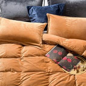 img 1 attached to NTBAY Velvet Flannel Queen Duvet Cover Set, 3-Piece Zippered Comforter Cover Set in Camel