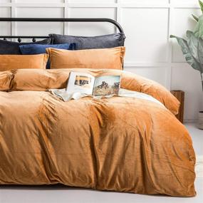 img 4 attached to NTBAY Velvet Flannel Queen Duvet Cover Set, 3-Piece Zippered Comforter Cover Set in Camel