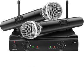 img 4 attached to 🎤 Enhance Your Performance: EIVOTOR UHF Dual Channel Handheld Wireless Microphone System for Karaoke, Parties, Meetings, Weddings, and Churches