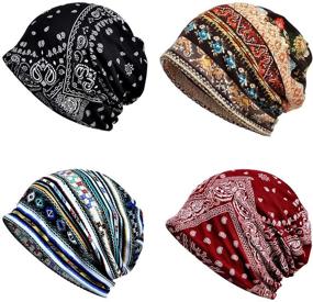 img 4 attached to 🎀 Set of 4 Baggy Slouchy Beanie Chemo Hats for Women - Comfortable Snood Cap for Cancer Headwear