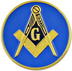 img 1 attached to Blue & Gold Square & Compass Round Masonic Auto Emblem - 3'' Diameter: Stylish Masonic Accessory for Your Vehicle