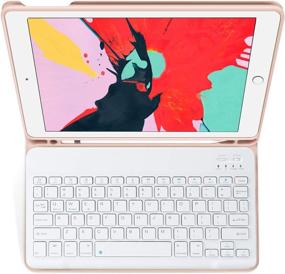 img 4 attached to 🔲 KenKe iPad Keyboard Case 10.2 2021/2020/2019, 9th/8th/7th Gen, Pencil Holder, Magnetic Detachable Wireless Bluetooth Keyboard, Pink