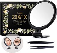 5 inch portable hand mirror with handle - double sided, black, folding travel mirror for women - 20x magnifying mirror logo