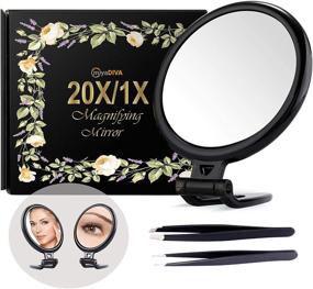 img 4 attached to 5 Inch Portable Hand Mirror with Handle - Double Sided, Black, Folding Travel Mirror for Women - 20X Magnifying Mirror