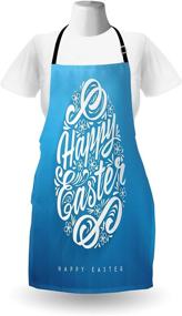 img 2 attached to 🌸 Ambesonne Easter Apron, Blooming Sketch Flowers Swirls Hand Lettering Celebration Pattern, Unisex Kitchen Gardening Bib, Adult Size, Adjustable Neck, Azure Blue