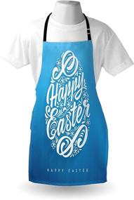 img 1 attached to 🌸 Ambesonne Easter Apron, Blooming Sketch Flowers Swirls Hand Lettering Celebration Pattern, Unisex Kitchen Gardening Bib, Adult Size, Adjustable Neck, Azure Blue