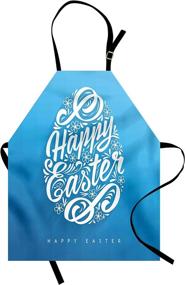 img 3 attached to 🌸 Ambesonne Easter Apron, Blooming Sketch Flowers Swirls Hand Lettering Celebration Pattern, Unisex Kitchen Gardening Bib, Adult Size, Adjustable Neck, Azure Blue