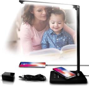 img 4 attached to 💡 Black LED Desk Lamp with USB Charging Port, Wireless Charger, 5 Lighting Modes, 5 Brightness Levels, 30/60 Min Auto Timer, Touch Control, Eye-Caring - Ideal for Home Office