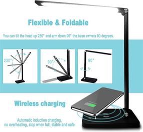 img 2 attached to 💡 Black LED Desk Lamp with USB Charging Port, Wireless Charger, 5 Lighting Modes, 5 Brightness Levels, 30/60 Min Auto Timer, Touch Control, Eye-Caring - Ideal for Home Office