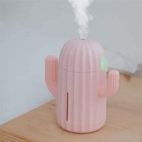 img 3 attached to 🌵 Portable Cactus USB Mini Humidifier - 340ml Ultrasonic Air Humidifiers with Night Light for Home, Bedroom, Office, Yoga, Car, and Travel in Pink