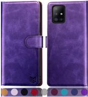 📱 suanpot samsung galaxy a71 5g leather wallet case - rfid credit card holder, flip folio book phone cover - shockproof purple, men's/women's version logo