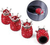 👑 red diamond crown valve stem caps - handmade crystal rhinestone, chrome finish, 4 pack - attractive dustproof bling car accessories logo