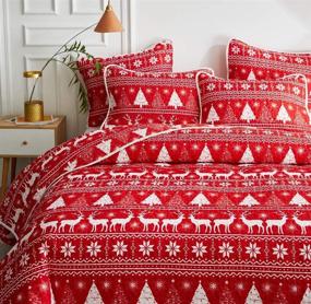 img 3 attached to 🎅 Queen Size FlySheep Christmas Quilt Set - Lightweight Microfiber Holiday Bedspread Coverlet Bedding, Featuring Elk Deer, Christmas Tree, and Snowflake Prints