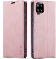 👜 rfid blocking wallet case for samsung galaxy a42 5g with kickstand, magnetic closure and card holder - leather flip case in pink for 6.6 inch samsung galaxy a42 5g logo