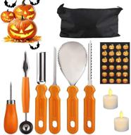 halloween pumpkin carving kit - 9pcs, professional stainless steel tools, carving knife, bag, candles, stickers logo