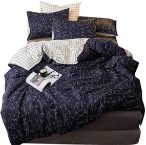 img 4 attached to Premium 100% Cotton Reversible Constellation Print Duvet Cover 🌌 Set - Queen Full Size Navy Blue White Bedding Collection