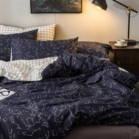 img 2 attached to Premium 100% Cotton Reversible Constellation Print Duvet Cover 🌌 Set - Queen Full Size Navy Blue White Bedding Collection