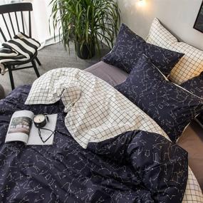 img 1 attached to Premium 100% Cotton Reversible Constellation Print Duvet Cover 🌌 Set - Queen Full Size Navy Blue White Bedding Collection
