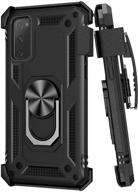 samsung galaxy s20 fe 5g case with belt clip - military grade drop protection cover with belt clip holster, magnetic ring holder - 360 degree rotating kickstand - black logo