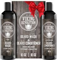 viking revolution beard wash & conditioner set - softening, smoothing & strengthening beard growth - natural peppermint and eucalyptus scent - beard shampoo with argan & jojoba oils and beard oil (10 oz) logo