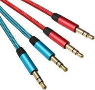 кабель bynccea 3.5 мм aux 2-pack 3ft - золотистое покрытие, мужской разъем к мужскому разъему, стерео аудио кабель - кабель, плетеный нейлоном, для автомобиля, наушников, смартфона, домашней стереосистемы, пк, колонок, мп3-плеера - дополнительный входной разъем - красно-синий цвет. логотип