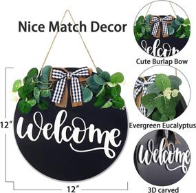 img 1 attached to Dailyhome Wreaths Welcome Sign: Rustic Front Door Decor with Artificial Eucalyptus - Small Black Wood Hanging Farmhouse Door Porch Decor for Christmas - Indoor and Outdoor Holiday Home Ornament