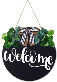 img 4 attached to Dailyhome Wreaths Welcome Sign: Rustic Front Door Decor with Artificial Eucalyptus - Small Black Wood Hanging Farmhouse Door Porch Decor for Christmas - Indoor and Outdoor Holiday Home Ornament