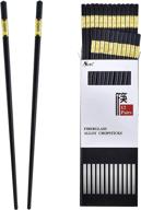 🥢 set of 12 reusable fiberglass chopsticks – dishwasher safe, non-slip, durable chinese, japanese, korean chopsticks with case – 9.5 inches – elegant gold finish logo