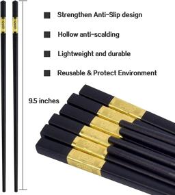 img 2 attached to 🥢 Set of 12 Reusable Fiberglass Chopsticks – Dishwasher Safe, Non-Slip, Durable Chinese, Japanese, Korean Chopsticks with Case – 9.5 Inches – Elegant Gold Finish