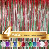 btsd-home christmas decorations: festive red and green foil fringe curtains | metallic photo booth tinsel backdrop | wedding birthday party decorations (4 pack, 12ft x 8ft) logo