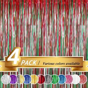 img 4 attached to BTSD-home Christmas Decorations: Festive Red and Green Foil Fringe Curtains | Metallic Photo Booth Tinsel Backdrop | Wedding Birthday Party Decorations (4 Pack, 12ft x 8ft)