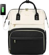 🎒 stylish women's laptop backpack with usb port - lovevook beige-black, perfect for business, travel, and daily use! logo