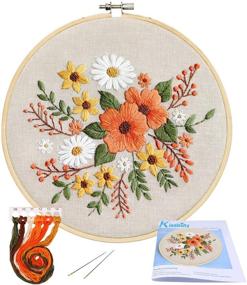 img 4 attached to Полный набор для начинающих в вышивании: Вышивка по готовому шаблону Kissbuty с узором, ткань, обруч, цветные нитки и иглы - Цветы