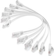 🔌 1ft cat 6 ethernet cable - flat solid internet network cord - durable cat6 high speed rj45 patch lan wire for modem, router, switch, server, adsl - 6 pack, white logo