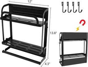 img 3 attached to 🧲 2 Tier Magnetic Spice Rack Organizer with Paper Towel Holder and Removable Hooks for Refrigerator Storage - Easy Install, Strong Rustproof Magnetic Shelf in Black